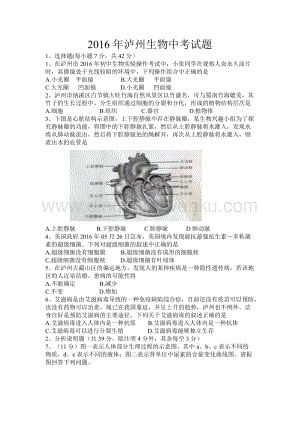 四川省瀘州市中考生物試題（word版含答案）.doc