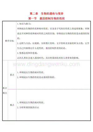 人教版八年級下冊生物7.2.1基因控制生物的性狀教案.doc