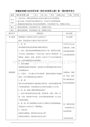 人教部編版四年級下冊道德與法制7.我們的衣食之源第二課時教案.doc