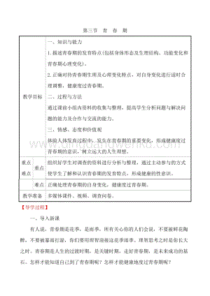 人教版七年級下冊生物4.1.3 青春期教案.doc
