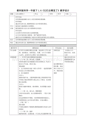教科版一年級下冊科學教學設計1.6《它們去哪里了》教案.doc