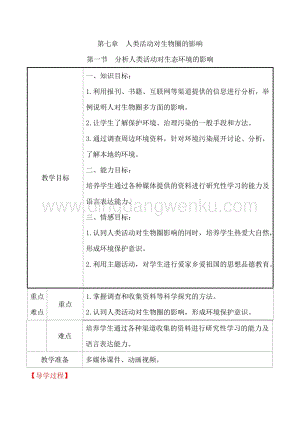 人教版七年級(jí)下冊(cè)生物4.7.1分析人類(lèi)活動(dòng)破壞生態(tài)環(huán)境的實(shí)例教案.doc