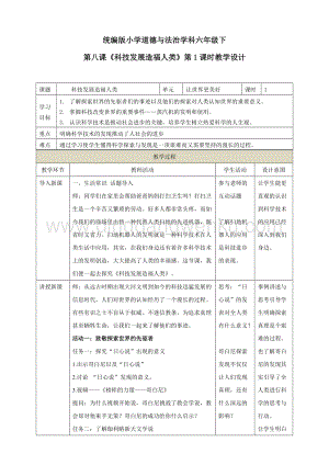 部編版六年級(jí)下冊(cè)道德與法治第八課《科技發(fā)展造福人類》第1課時(shí)教學(xué)設(shè)計(jì).doc
