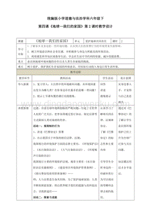 部編版六年級下冊道德與法治第四課地球-我們的家園第2課時(shí)教學(xué)設(shè)計(jì).doc
