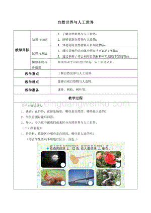 人教鄂教版二年級下冊科學10 自然世界與人工世界教案.docx