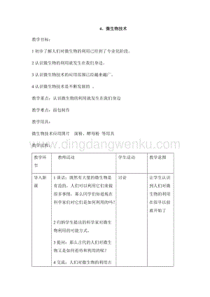 首師大版六年級下冊科學教案-4 微生物技術 （含教學反思）.docx