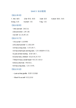 人教版PEP三年級(jí)下冊(cè)英語Unit 3 知識(shí)梳理.doc