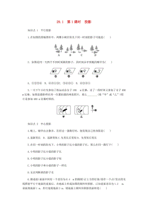人教版初中數(shù)學九年級下冊第二十九章投影與視圖29.1投影第1課時投影作業(yè)設計新版新人教版.docx