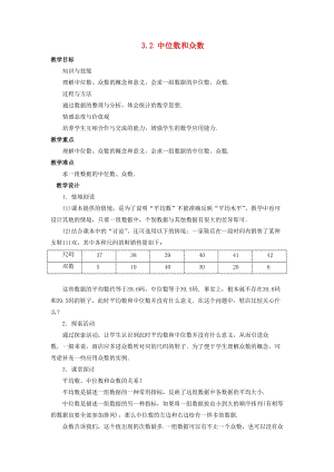 初中數學八年級下冊第3章數據分析初步3.2中位數和眾數教案新版浙教版.doc