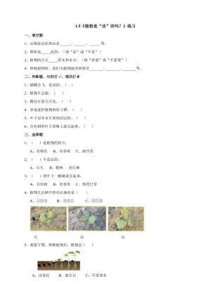 教科版一年級上冊科學1.5《植物是“活”的嗎？》同步練習題附答案.doc