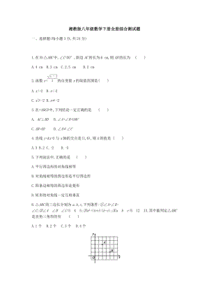 湘教版八年級下冊數學期末測試題電子版（含答案） (2).docx