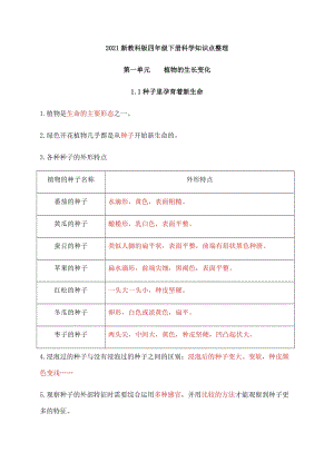 新教科版四年級下冊科學第一單元植物的生長變化知識點總結.docx