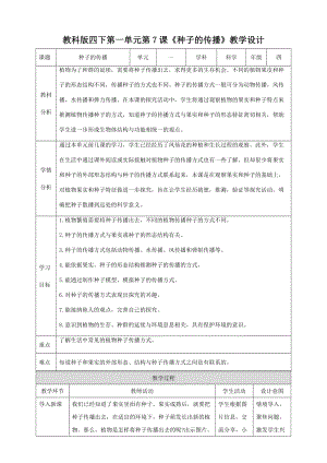教科版四年級下冊科學1.7《種子的傳播》教案含教學反思.doc