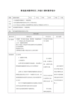青島版二年級(jí)下冊(cè)科學(xué)5.磁極的秘密教案.doc