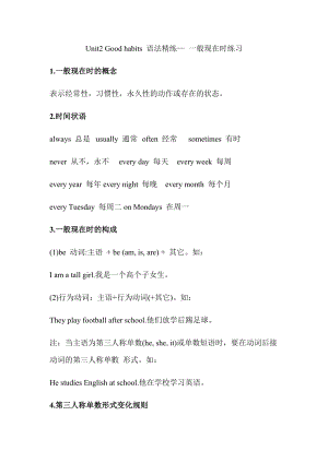 譯林版六年級下冊英語Unit2 Good habits 語法精練-一般現(xiàn)在時講解及練習(xí).docx