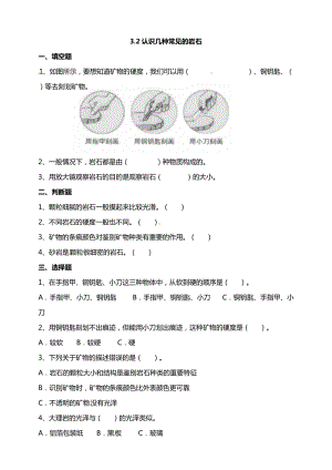 教科版四年級下冊科學(xué)3.2認(rèn)識幾種常見的巖石 試題（含答案解析）.doc