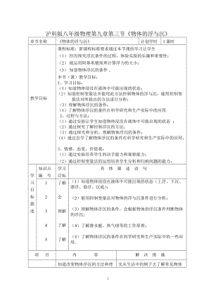 滬科版八年級物理9.3《物體的浮與沉》教案（傅老師廣西省級優課）.doc