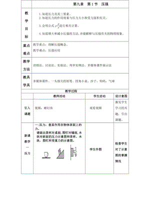 教科版八年級下冊物理9.1《壓強》教案（廣西省級優課）.docx