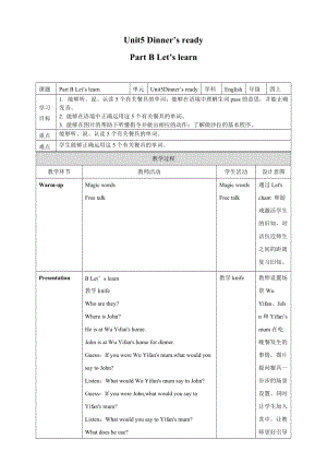 人教PEP版4上：Unit5DinnersreadyBLetslearn教案.doc