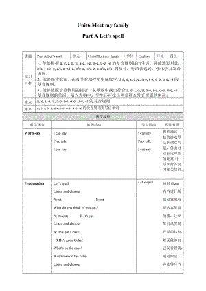 人教PEP版4上：Unit6MeetmyfamilyAletsspell教案.doc
