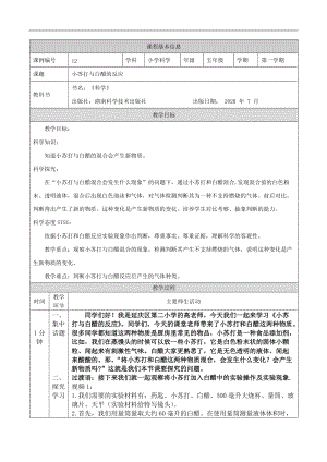 湘科版五年級上冊科學4.2小蘇打與白醋的反應-教案.docx