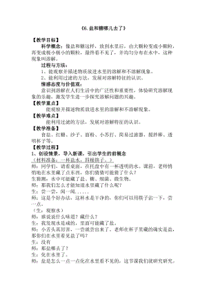 蘇教版一年級下冊科學(xué)6《鹽和糖哪兒去了》教案（王老師公開課作品）.docx