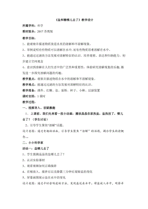 蘇教版一年級下冊科學6《鹽和糖哪兒去了》教案（趙老師公開課作品）.docx