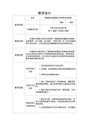 北師大版七下生物12.2《感受器和感覺(jué)器官》教案（蔣老師公開(kāi)課作品）.docx