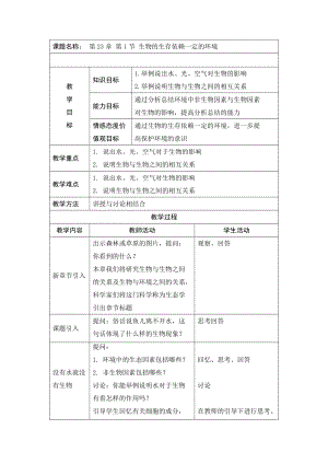 北師大版七下生物23.1生物的生存依賴(lài)一定的環(huán)境教案（王老師公開(kāi)課作品）.docx