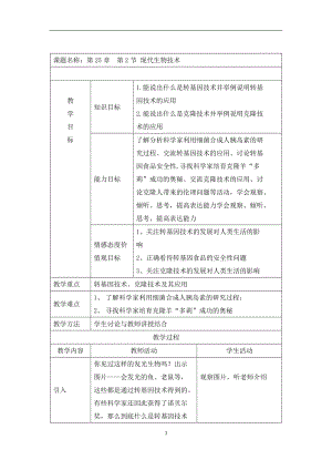 北師大版七下生物25.2《現(xiàn)代生物技術(shù)》教案（周老師公開課作品）.docx