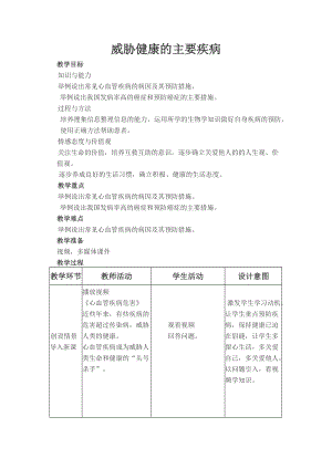 蘇教版八下生物25.2《威脅健康的主要疾病》教案（趙老師公開課作品）.docx