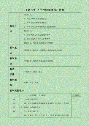 蘇教版八下生物22.2人的性狀和遺傳教案（陳老師公開課作品）.docx