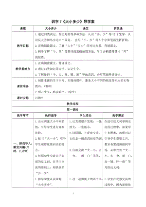 人教部編版一年級(jí)上冊(cè)語(yǔ)文識(shí)字7《大小多少》導(dǎo)學(xué)案.doc
