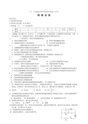 2013年黑龍江省綏化市中考物理試題（含答案）.doc