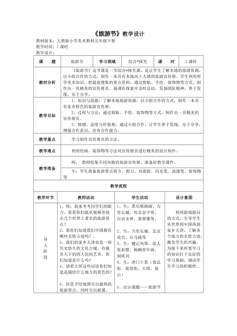 人教版五下美術第18課《旅游節》課件+教案+素材（天津部級公開課）.rar