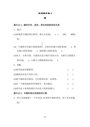青島版數學六年級（上）專項提升卷4 圓（含答案）.docx