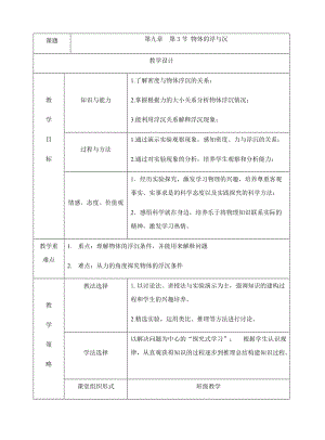滬科版八年級下冊物理9.3 物體的浮與沉 教案.docx