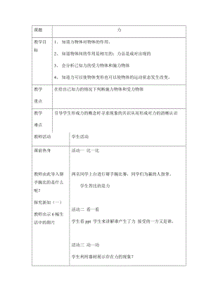 教科版八年級下冊物理7.1 力 教案.docx
