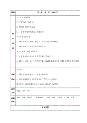 教科版八年級下冊物理10.2 認識浮力 教案.docx