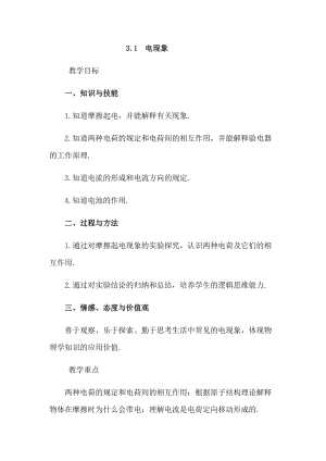 教科版九年級上冊物理3.1電現(xiàn)象教案.docx
