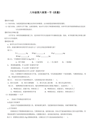 教科版八年級上冊物理6.1 質(zhì)量 教案.doc