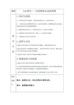 北師大版八年級上冊物理3.2探究—比較物體運動的快慢 教案.docx
