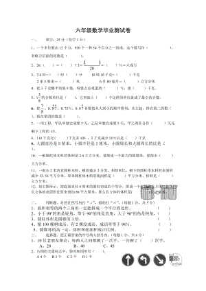 人教版六年級數畢業測試卷.docx