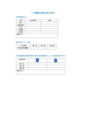 教科版五年級下冊科學2.1船的歷史實驗記錄單教案.docx