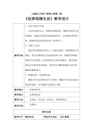 人教部編版七下道德與法制9.2《法律保障生活》教案（潘老師獲獎教學設計）.docx