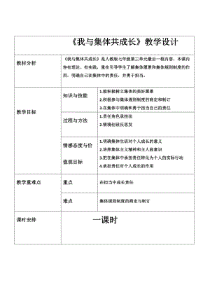 人教部編版七下道德與法制8.2《我與集體共成長》教案（偉吳老師獲獎教學(xué)設(shè)計）.docx