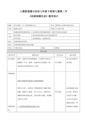人教部編版七下道德與法制9.2《法律保障生活》教案（水老師獲獎(jiǎng)教學(xué)設(shè)計(jì)）.docx