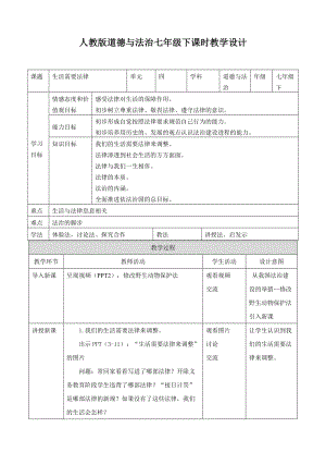 人教部編版七下道德與法制9.1《生活需要法律》教案（云老師獲獎教學(xué)設(shè)計）.docx