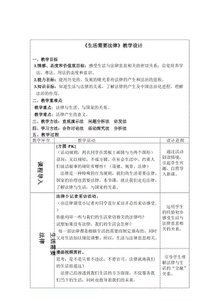人教部編版七下道德與法制9.1《生活需要法律》教案（尤老師獲獎教學設計）.docx