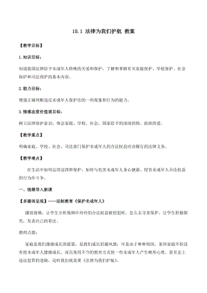 人教部編版七下道德與法制10.1《法律為我們護航》教案（水老師獲獎教學設計）.docx
